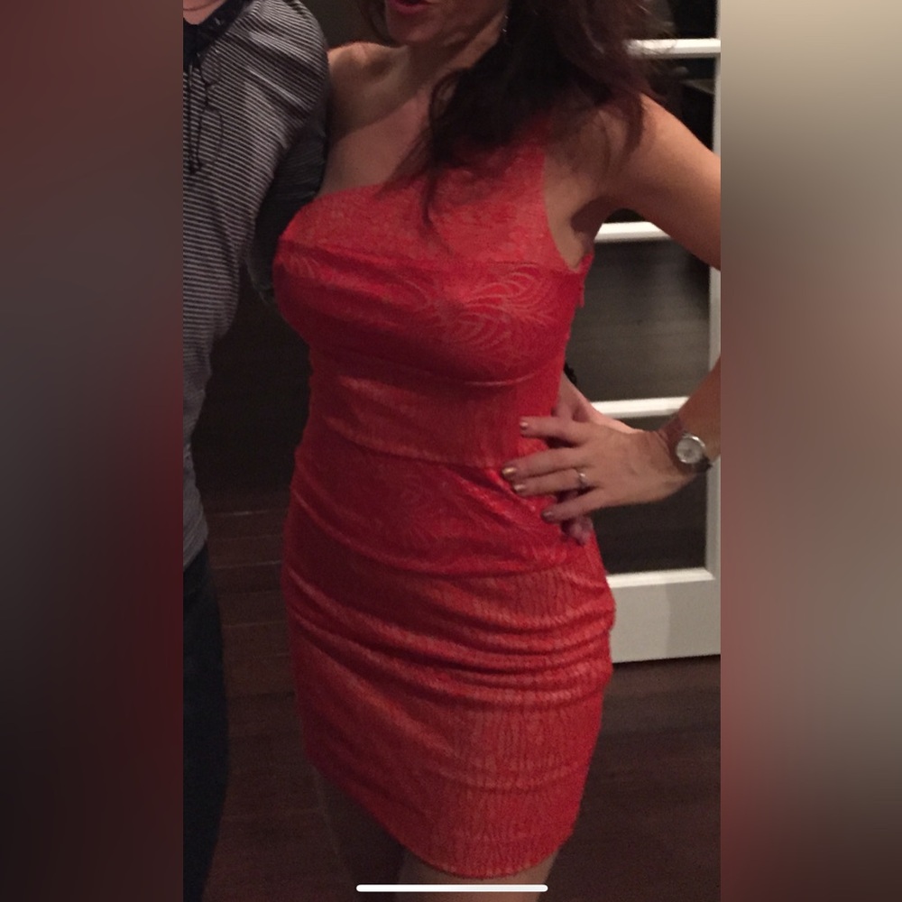 Elegant One-Shoulder Color Coral Dress